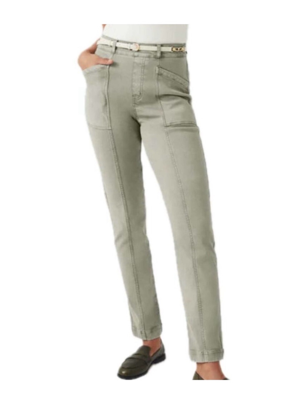 Spanx Tall Shaping High Waisted Stretch Twill Straight Leg Pants in Olive Oil